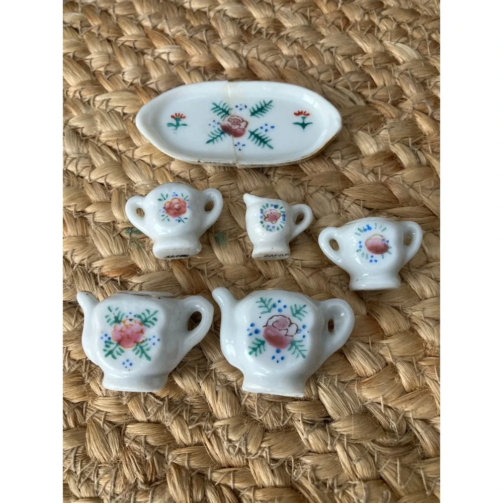 Vintage‎ Occupied Japan Miniature Tea Set Floral Rose Porcelain 6 Piece Lot